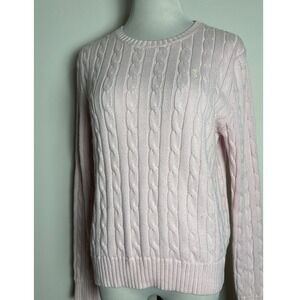 Polo Ralph Lauren Womens Cable Knit Sweater L Preppy Logo Coastal Pastel Cotton